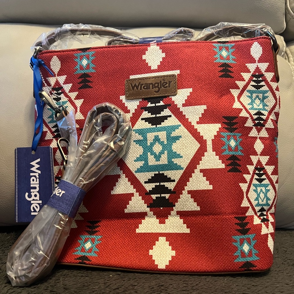 Wrangler Red and White Geometric Crossbody Bag